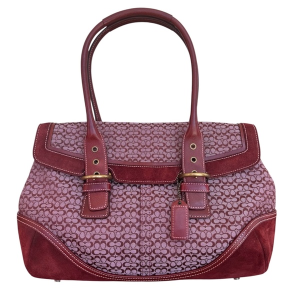 ⚡️SOLD⚡️Authentic Vintage Coach SOHO Bordeaux Burgundy Canvas Leather Suede - Picture 1 of 16